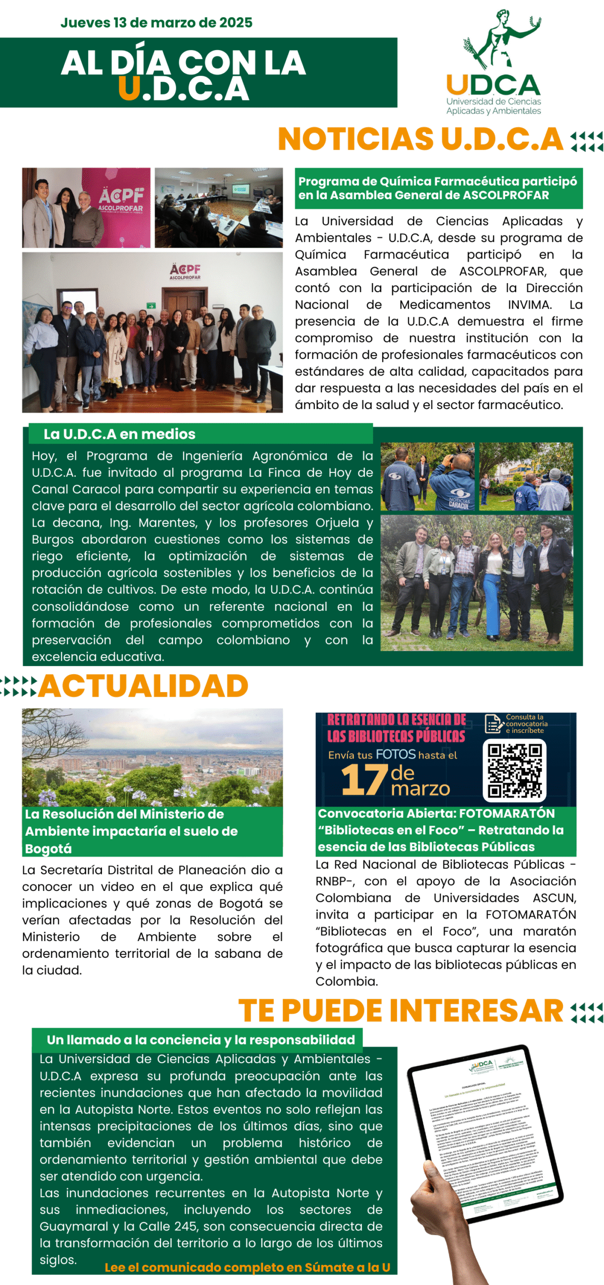 Boletín U.D.C.A 13 de marzo