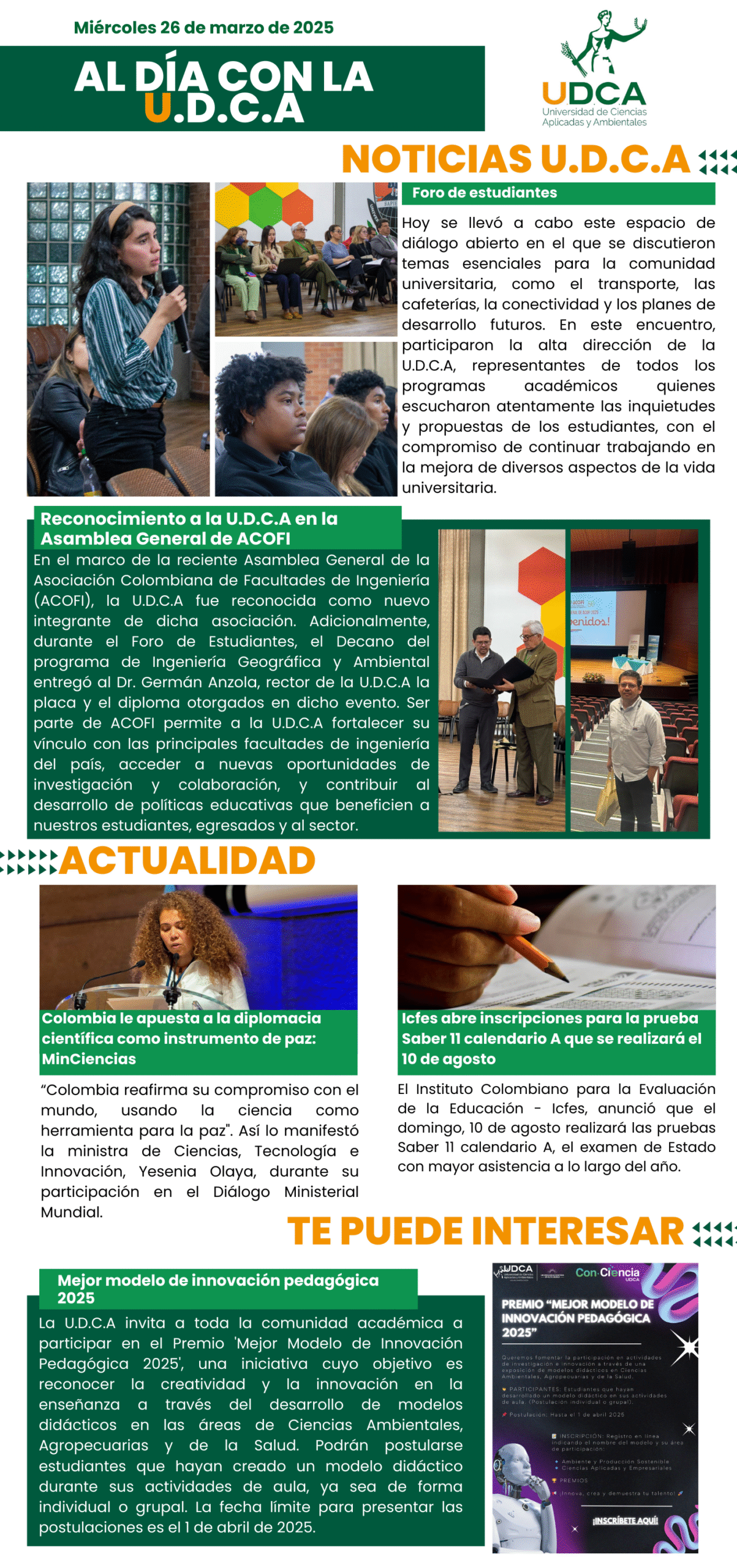 Boletín U.D.C.A 26 de marzo